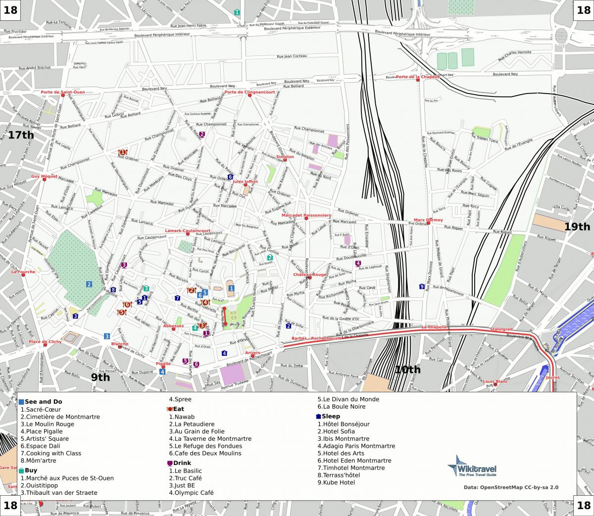 Mapa 18. dzielnicy Paryża