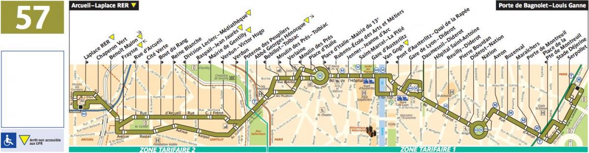 Mapa autobusów Paryża linia 57