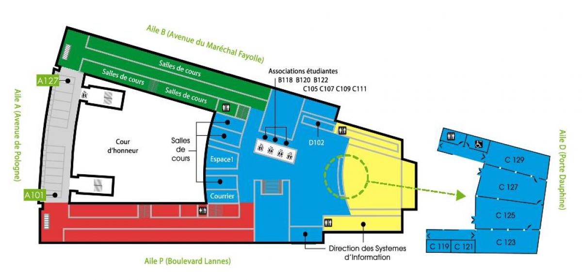 Mapa uniwersytetu Dauphine - 1 piętro
