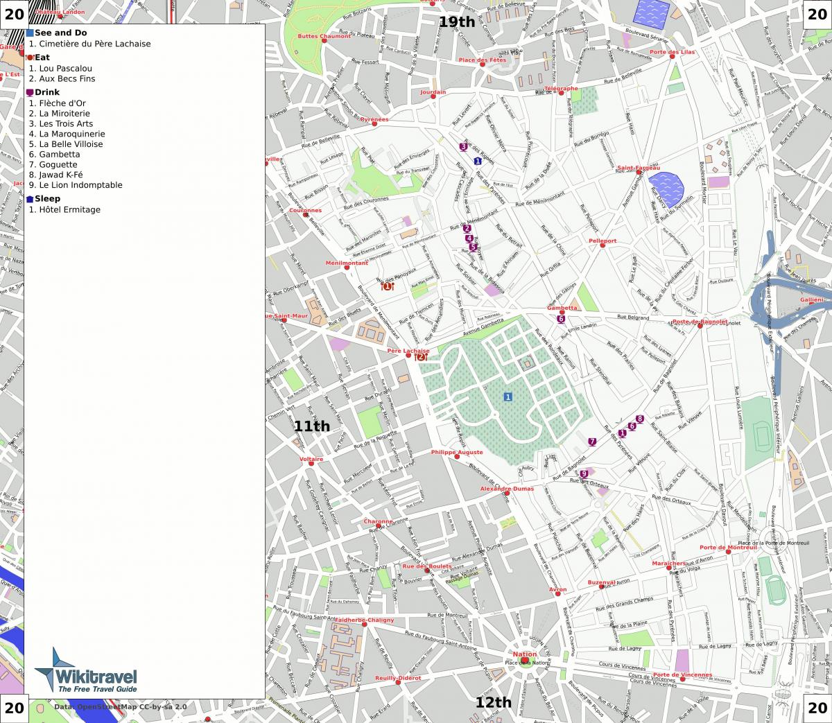Mapa 20. dzielnicy Paryża