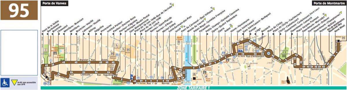 Mapę przystanków autobusowych linii Paryż 95
