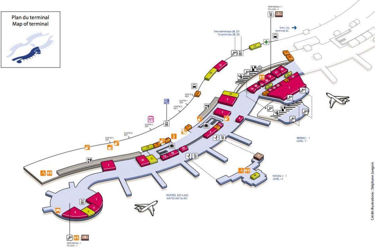 Mapa Charles de Gaulle terminal lotniska 2A