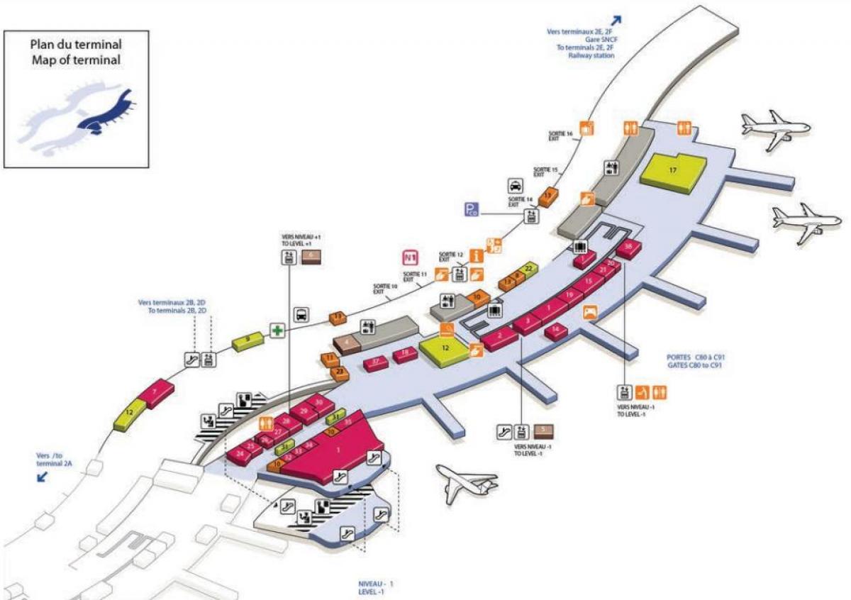 Mapa Charles-de-gaulle terminal 2C lotniska