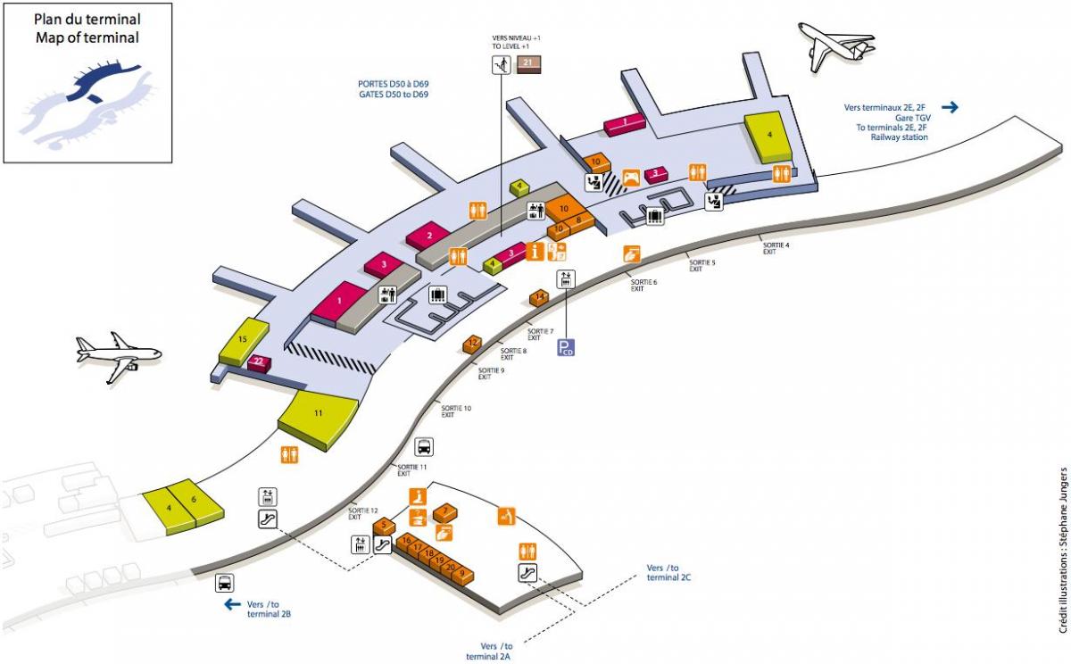 Mapa Charles de Gaulle terminal lotniska w 2D