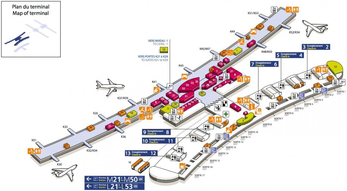 Mapa Charles-de-gaulle terminal 2e lotniska