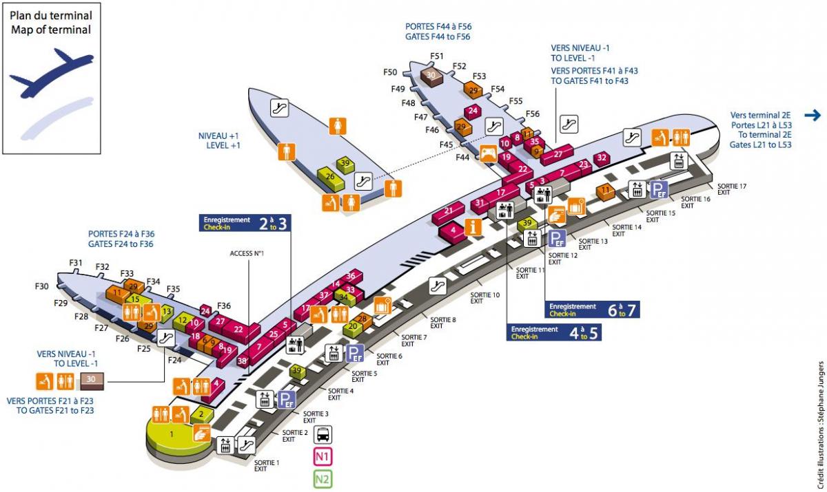 Mapa Charles-de-Gaulle airport terminal 2Ф