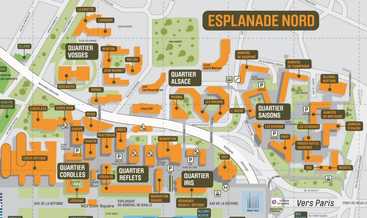 Mapę La Défense Północnej Esplanada