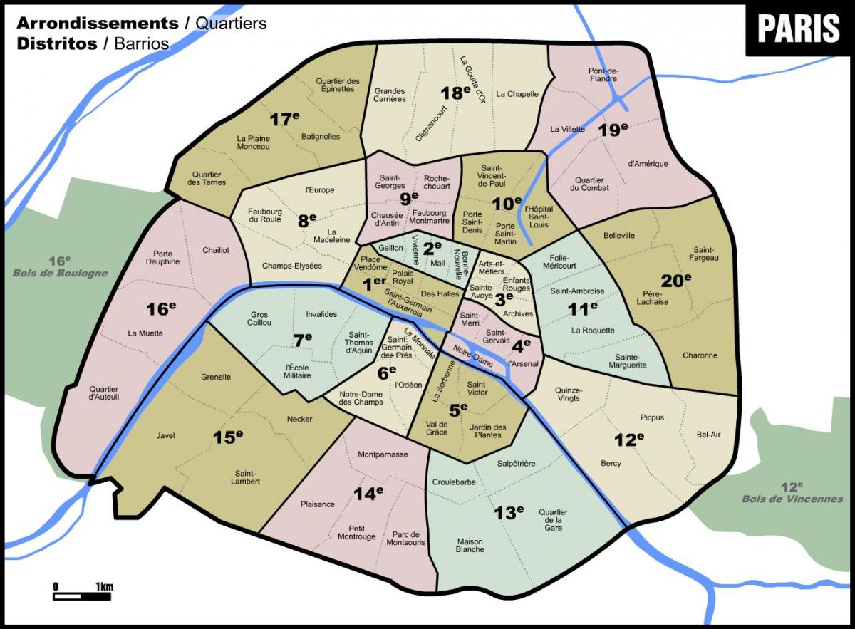 Mapa Paryża dzielnice