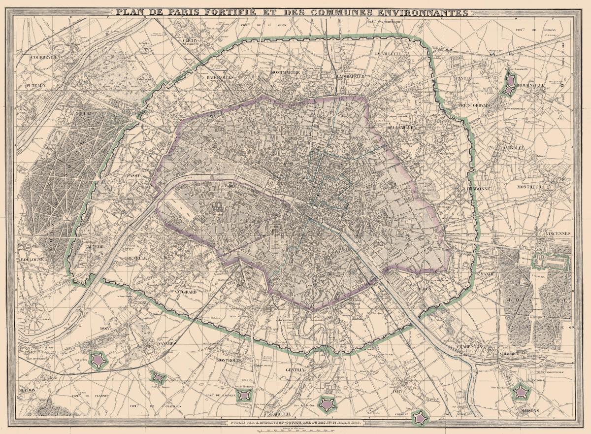 Mapa Paryża 1850