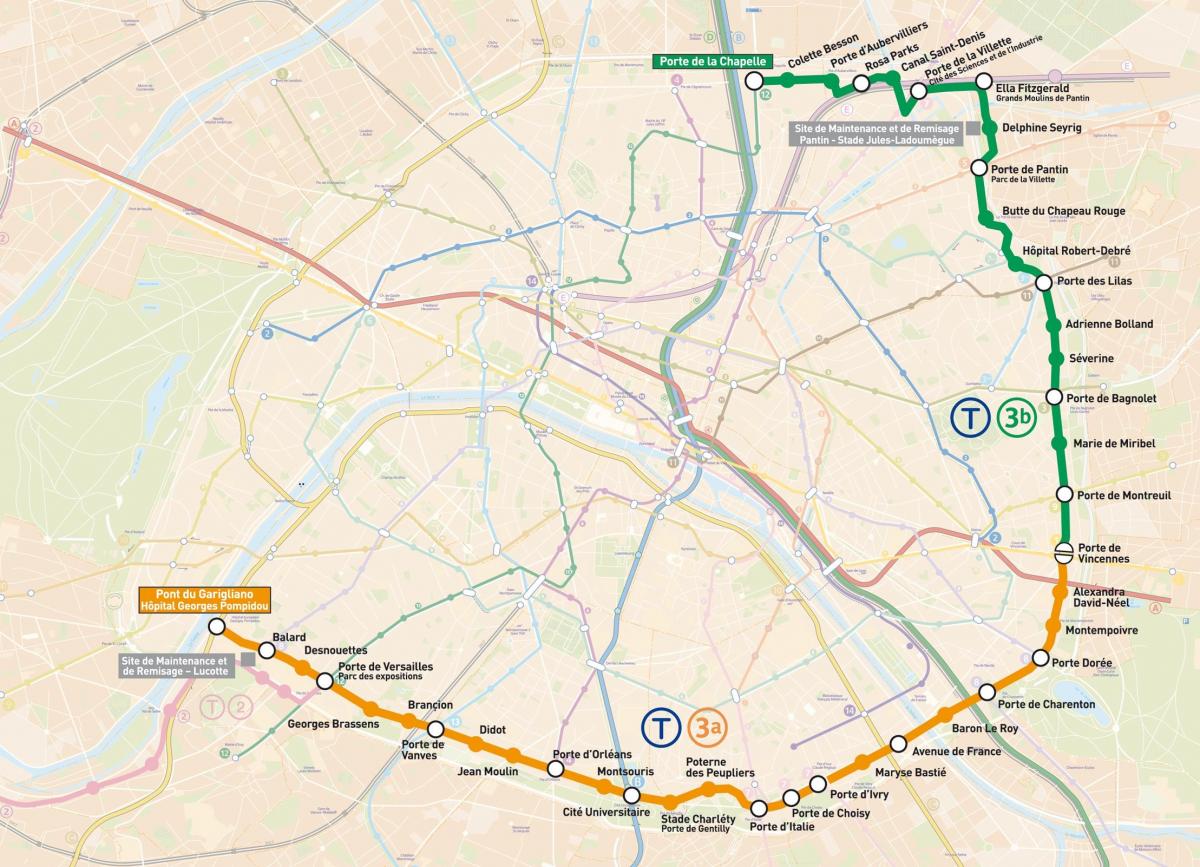 Mapa Paryża tramwaje