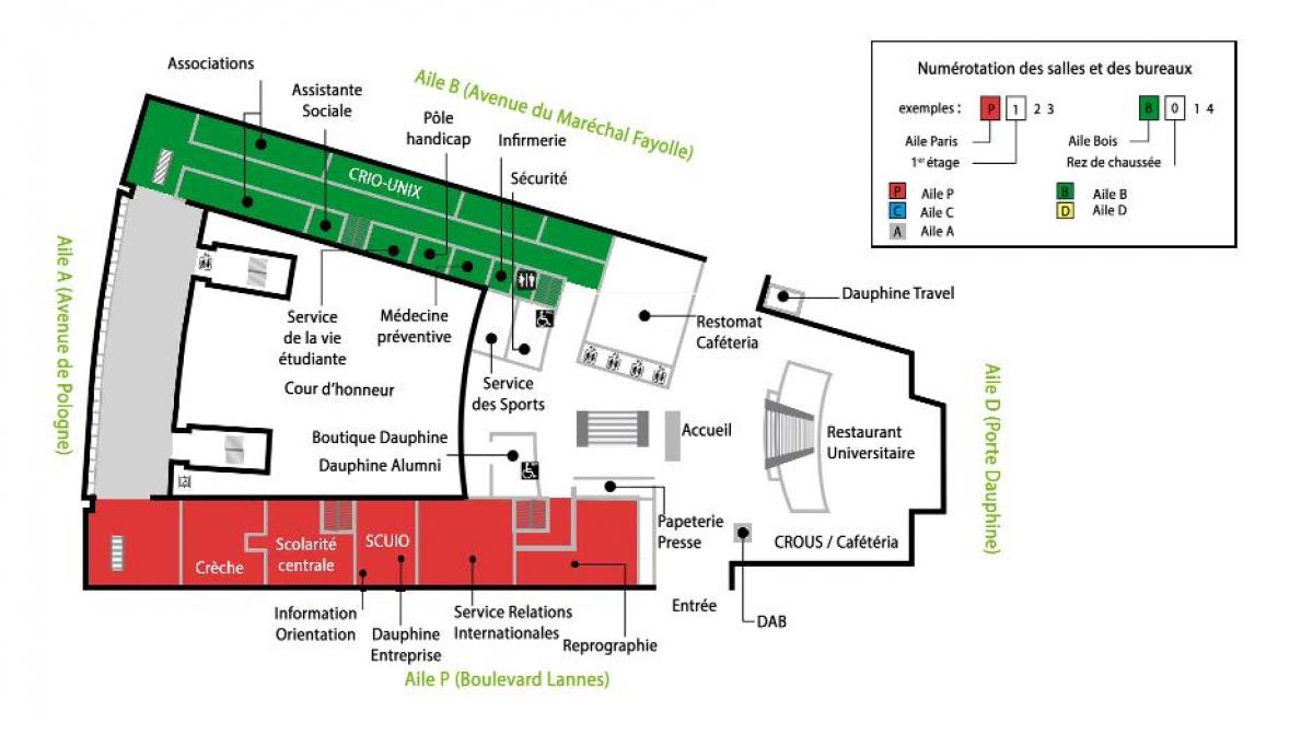 Mapa uniwersytetu Dauphine - parter