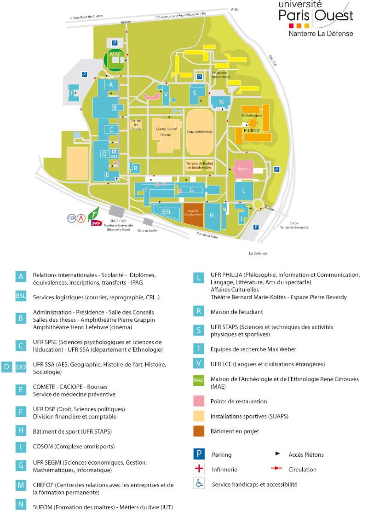 Mapa uniwersytetu w Nanterre