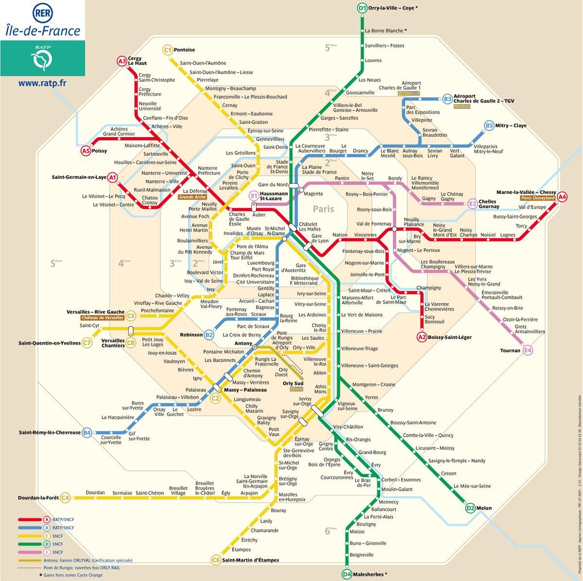 Mapa pociągów rer w